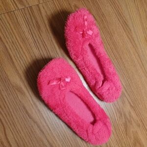 Fuzzy Pink Slippers with Bow